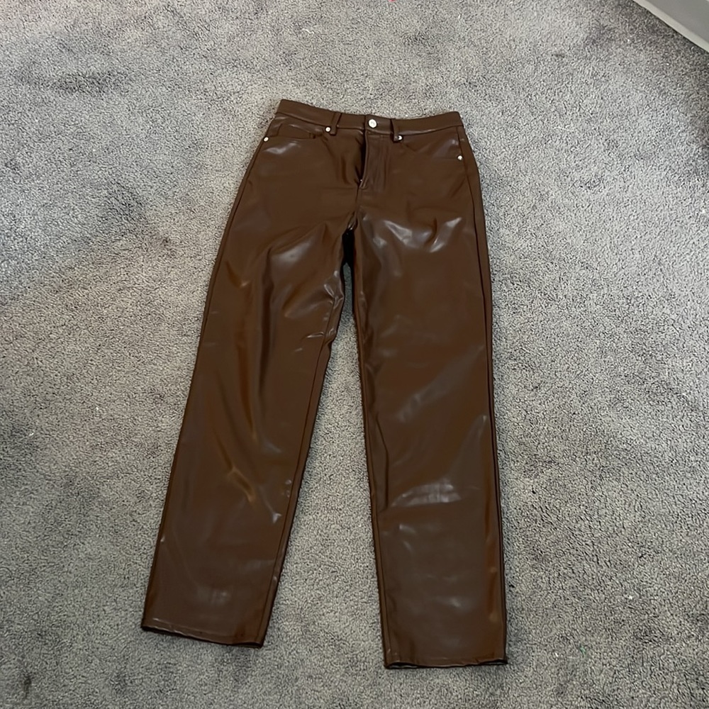 Brown Faux Leather Pants - Size 6